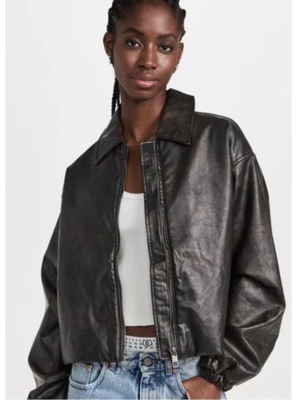Lioness Black Faux Leather Zip-Up Jacket